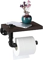 Vista 1 de Soporte de papel higiénico con estante, colgador industrial de papel higiénico montado en la pared con estante de madera rústica para baño, baño