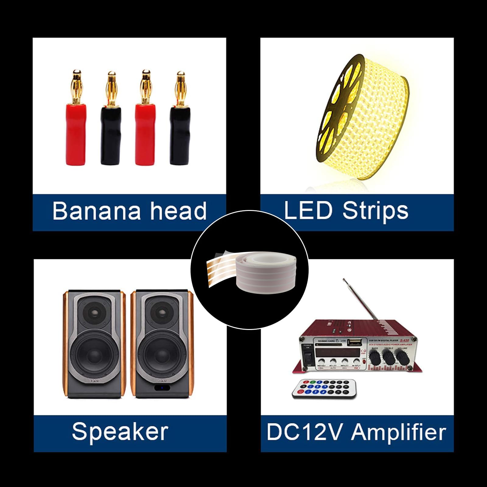 FRANKEVER Cable de audio plano oculto de 17 AWG, adecuado para cable de audio, iluminación LED y otras conexiones de aparatos de bajo voltaje (25 pies) + 4 conectores-C)