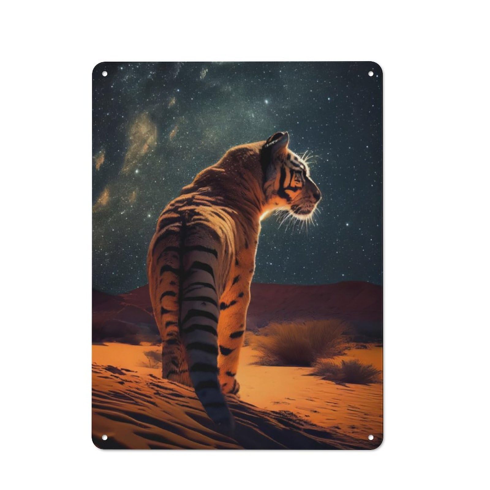Junmoney Tiger Under The Stars For Garden Room Or Summerhouse, Rustic Tin Sign 40X30cm, Wall Decor For Garden Rooms And Summerhouses