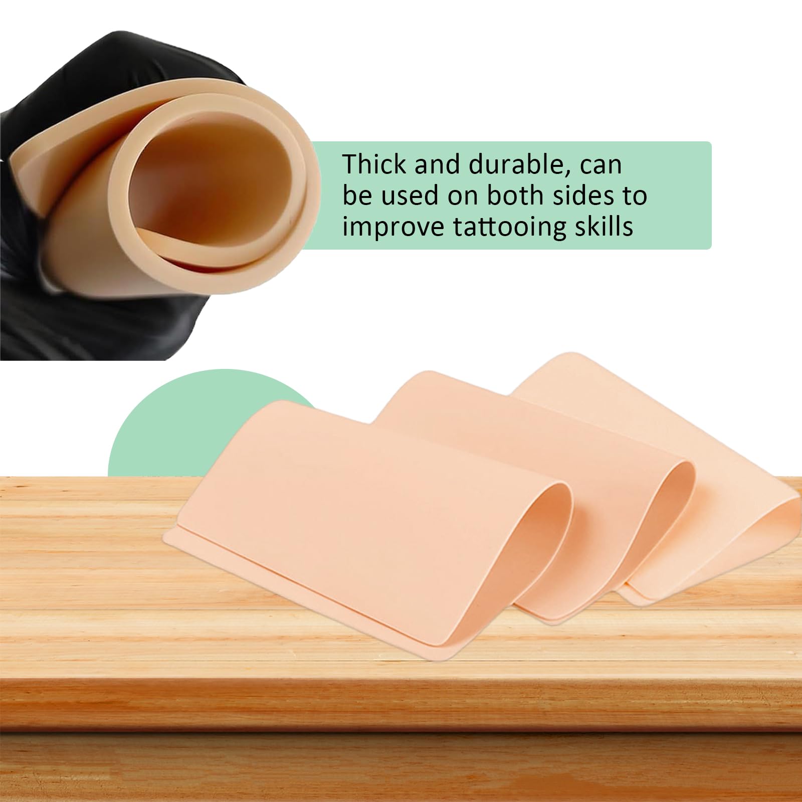 Fkereg 5 Pack Fake Skin Tattoo, 3mm Tattoo Practice Skin 15x20 cm, Thick Double Sides Real Feeling Soft Silicone Skins Sheet - Image 2