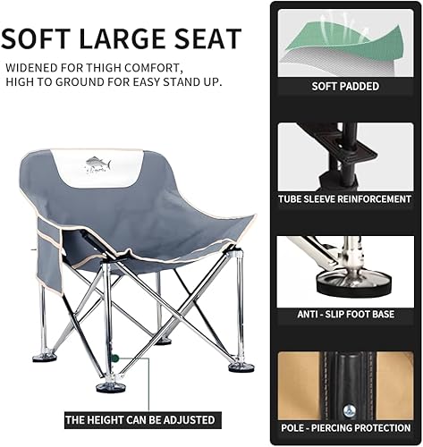 Miniatura 4 de Silla de camping súper grande todo terreno, ajuste de altura de 8 niveles, silla de pesca al aire libre, silla de ocio, plegable con un solo clic