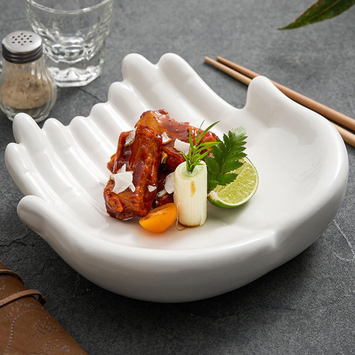 Healeved Plato de Cerámica Blanco para Diseño Mate y Forma Moldeada, Adecuado para Ocasiones de Negocios y Reuniones Familiares