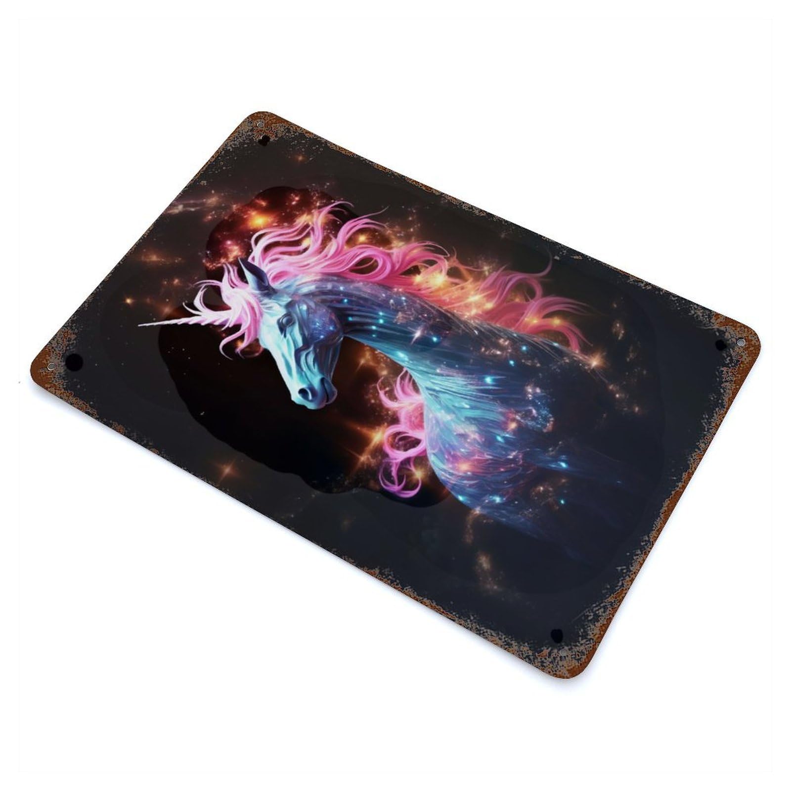 Neon Unicorn Nebulae Decorative Tin Sign 11.8"x7.9", Ideal for Basement, Hobby Room And Garage Decor