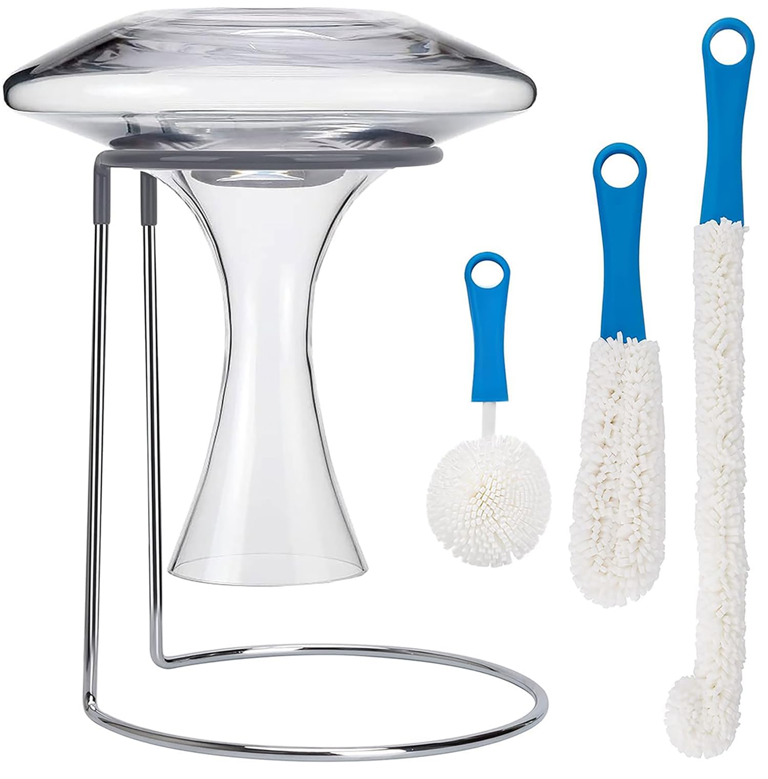wine decanter drying stand with rubber coated top to prevent scratches wine decanter drying rack for standard large wine decanters decanter cleaner includes cleaning brush