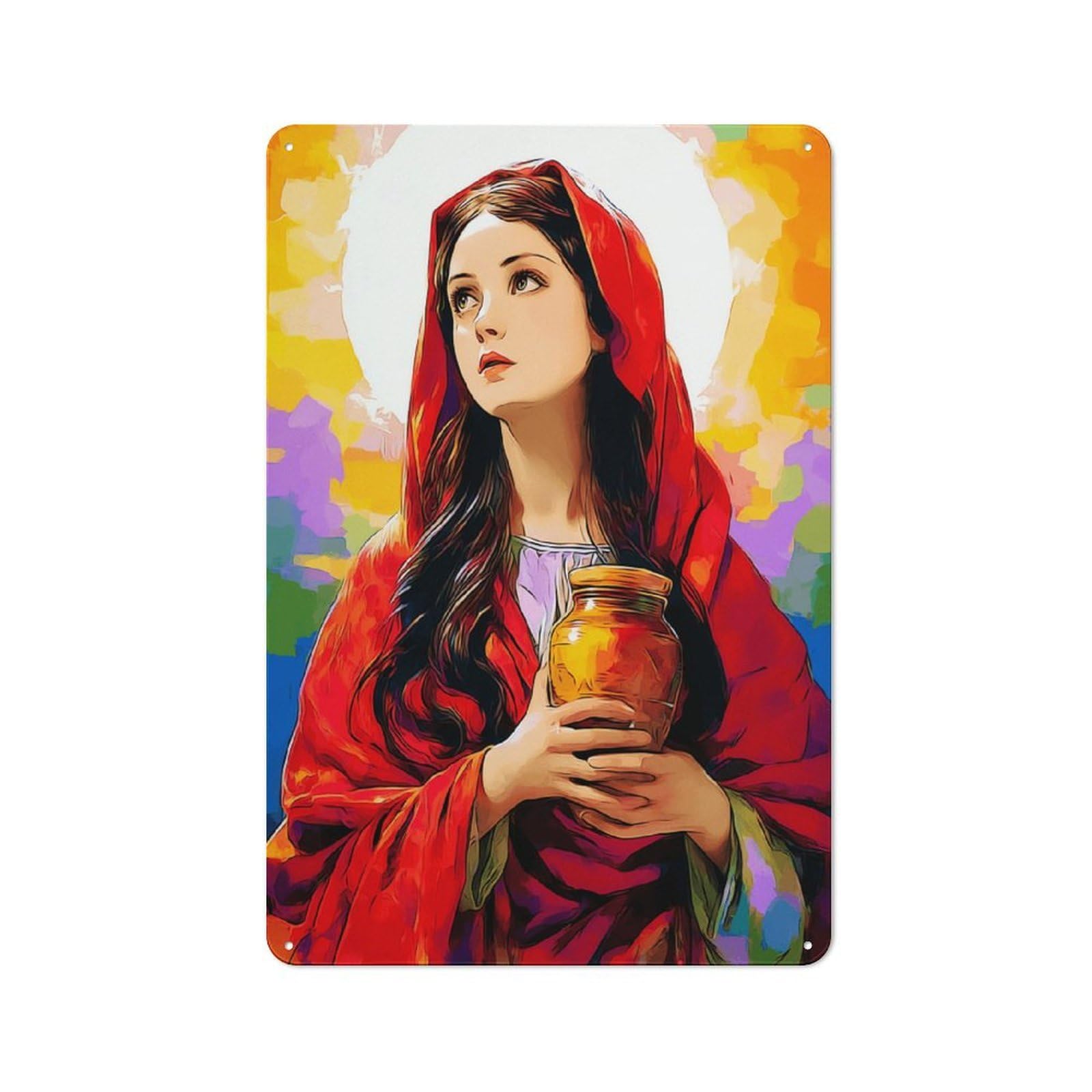 For Café Or Restaurant, Saint with Golden Vessel Rustic Metal Plaque 30x20cm, for Hospitality Interior Collectors Refreshing A Room in Autumn