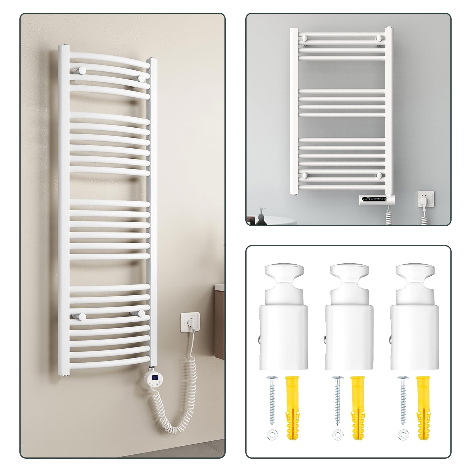 3 Pièces Fixation Sèche-Serviette Universelle En ABS - Pour Radiateurs Droits Et Courbes, Optimisation Espace Salle De Bain