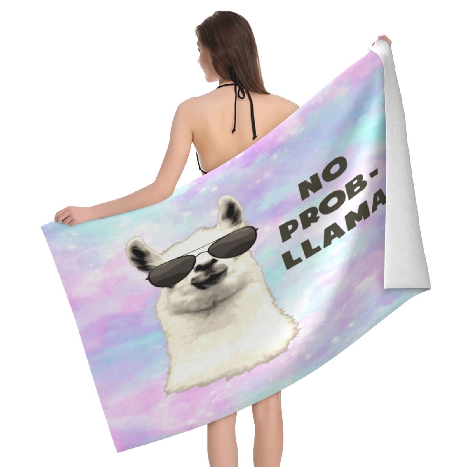 Lawenp No Problem Llama Beach Towel, Lightweight Sand Free Quick Dry Microfiber Absorbent Bath Towel for Kids, Adults, Swimming, Bath, Yoga, Pool, Travel, Camping 32"X52"