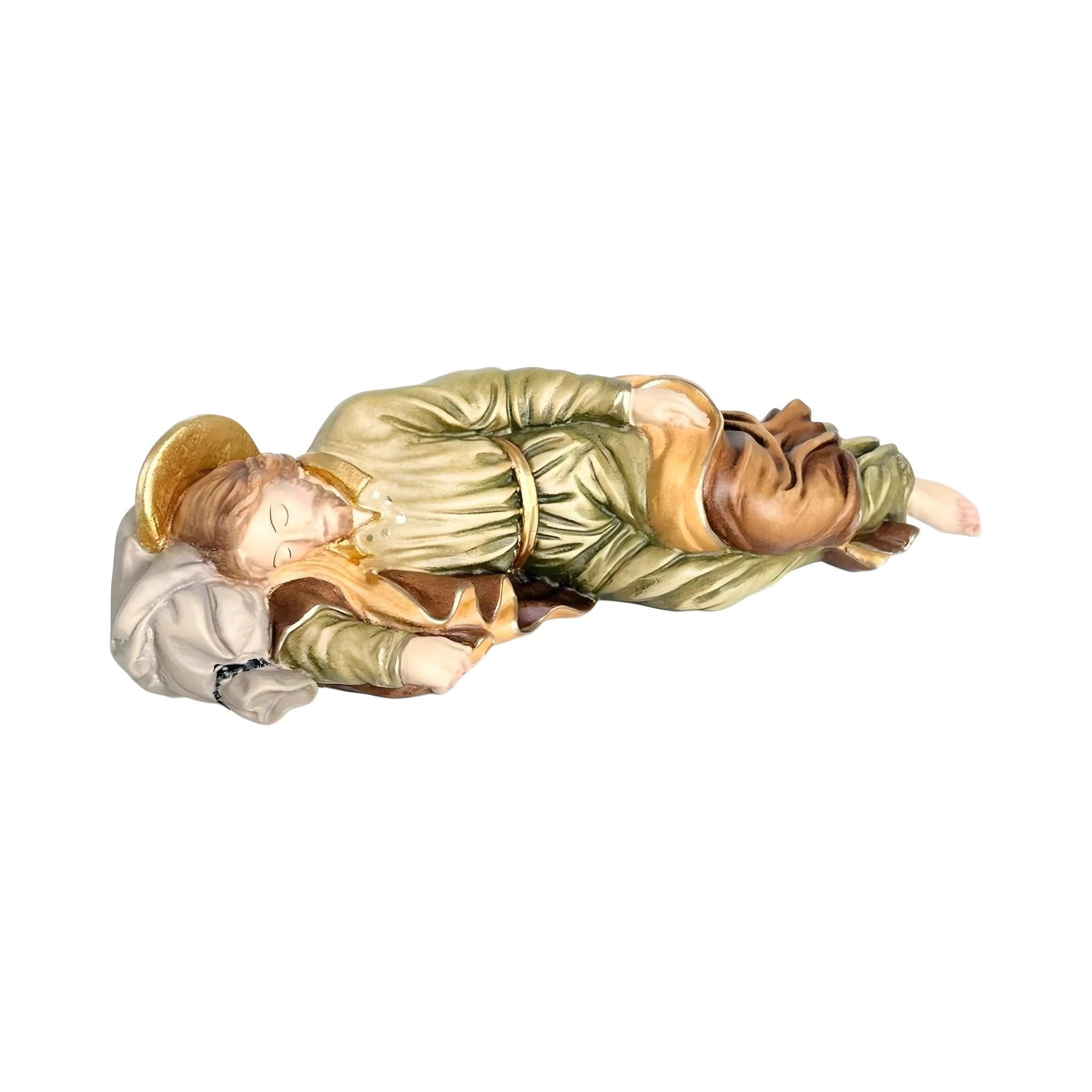 schlafender Josef Holzskulptur 20 cm | Holz handbemalt in Gröden | Krippenfigur