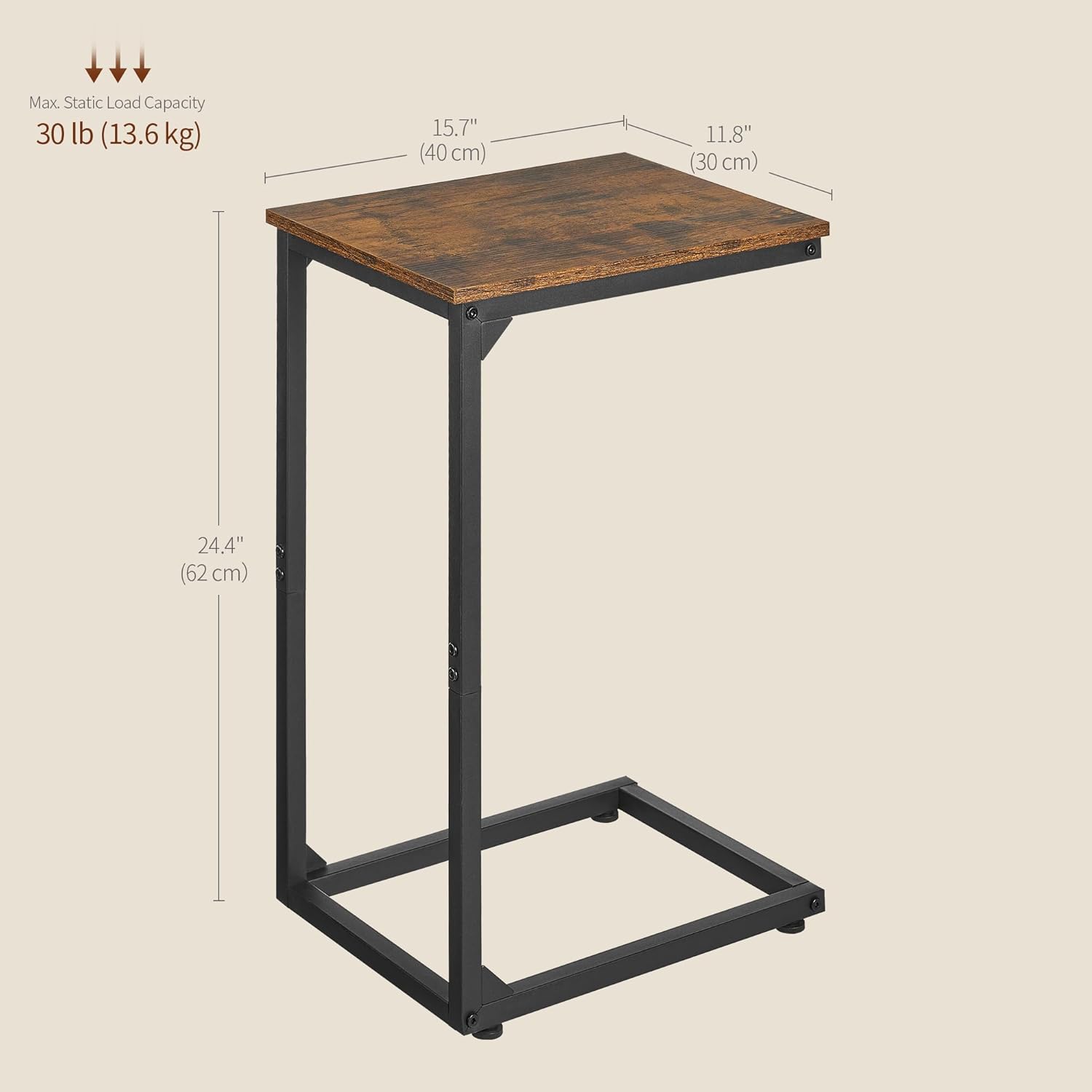 C Shaped End Table, Couch Table That Slide Under, Small Side Table for Couch, Sofa and Bed, TV Trays Set of 2 for Small Space, Living Room, Bedroom, Bedside, Rustic Brown HKET1005-2BR