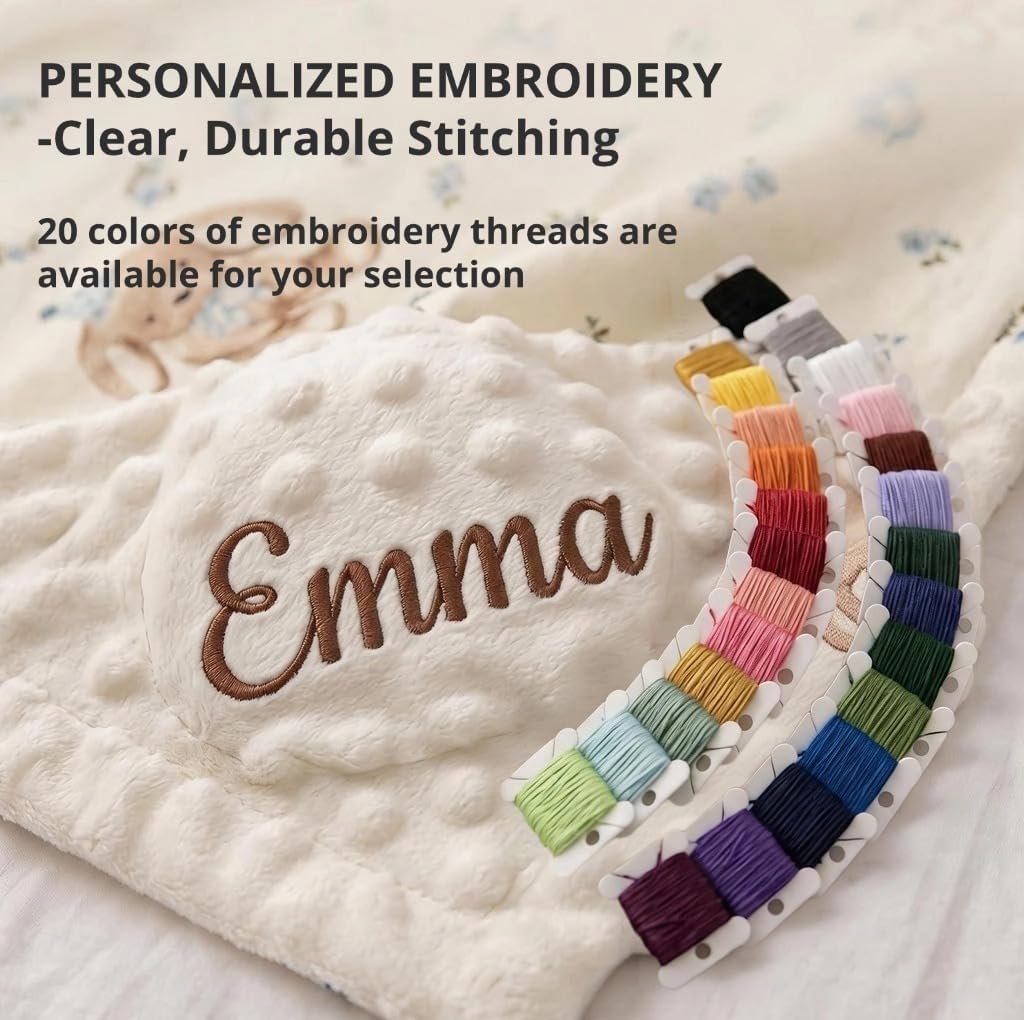 Custom Baby Blanket Personalized Name - Embroidered Boy Blanket for Newborn, Minky Dot Security Stroller Quilt, Essential Personalized Baby Gifts for Boys (Blue)