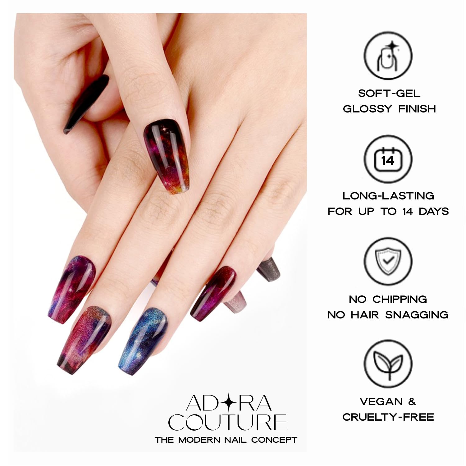 Adora Couture Strisce per unghie in gel semi-catalizzato, con 20 pezzi, qualità da salone di bellezza, per donne, Galaxy Constellation, UV, luce necessaria, costellazione