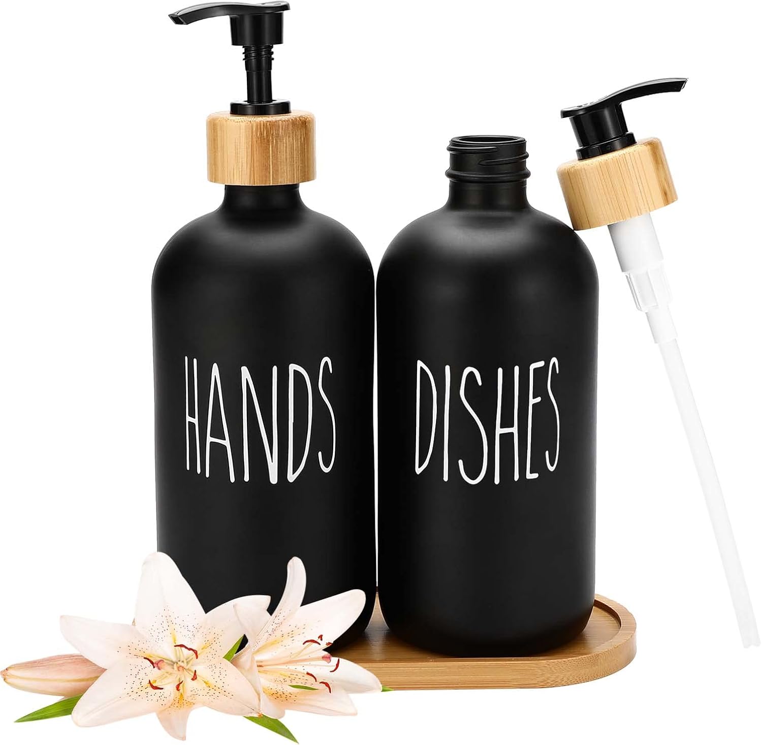 Dispenser Sapone, 2 Pezzi Dispenser per Pompa en Vetro con Vassoio