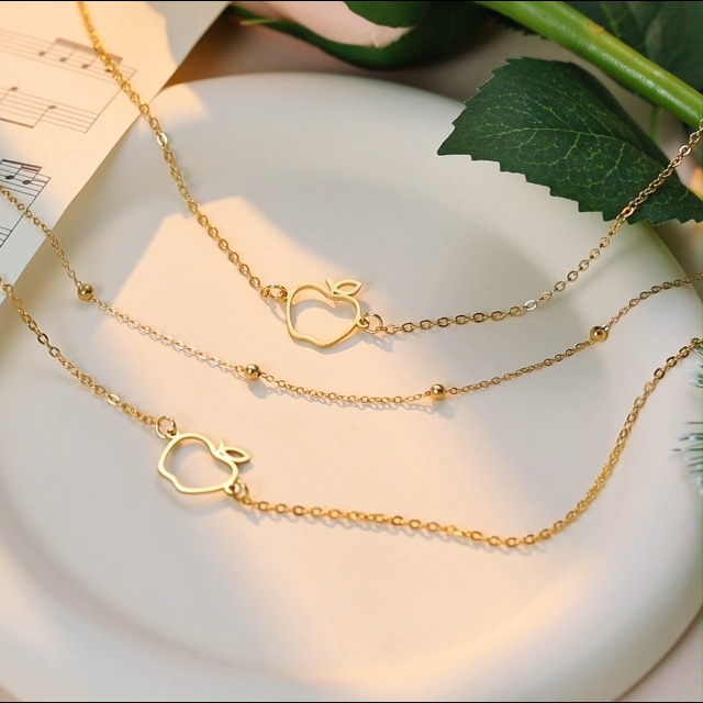 TEAMER Collana a catena doppia mela carino insegnante Collana in acciaio inox Dainty ciondolo mela frutta gioielli per insegnanti donne uomini (Oro