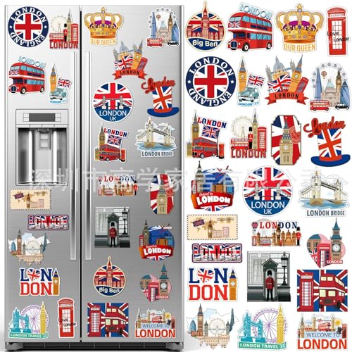 London Fridge Magnets, 25 Pcs Colorful PVC London Magnets for Fridge, UK Souvenirs Gifts for Fridge Locker Office Decor Travel Keepsakes