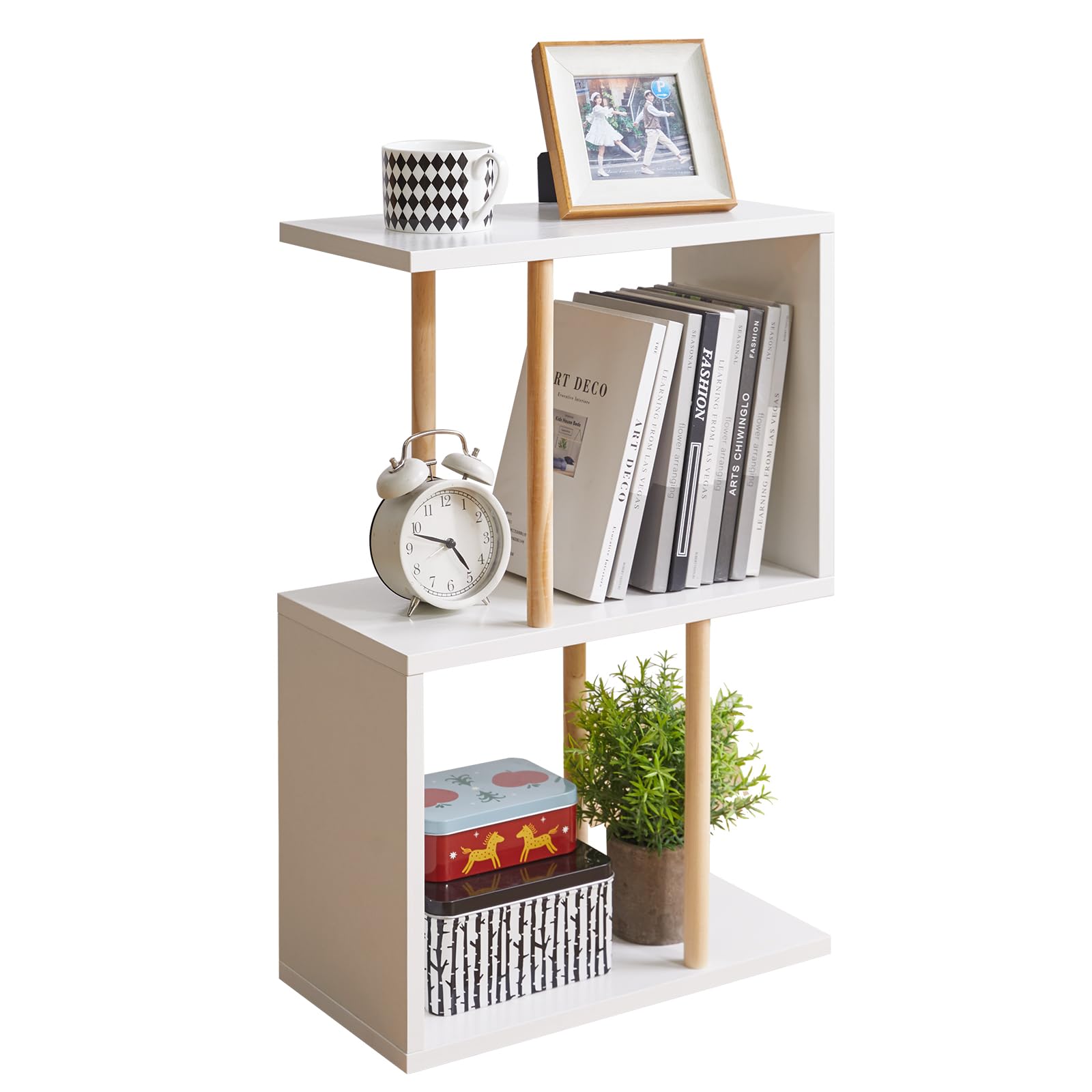 Aibiju Narrow Side Table with Open Storage Shelf, S-Shaped End Table, 3-Tier Nightstand, 23 inches High, Sofa Table for Small Spaces, White YD-ST003W