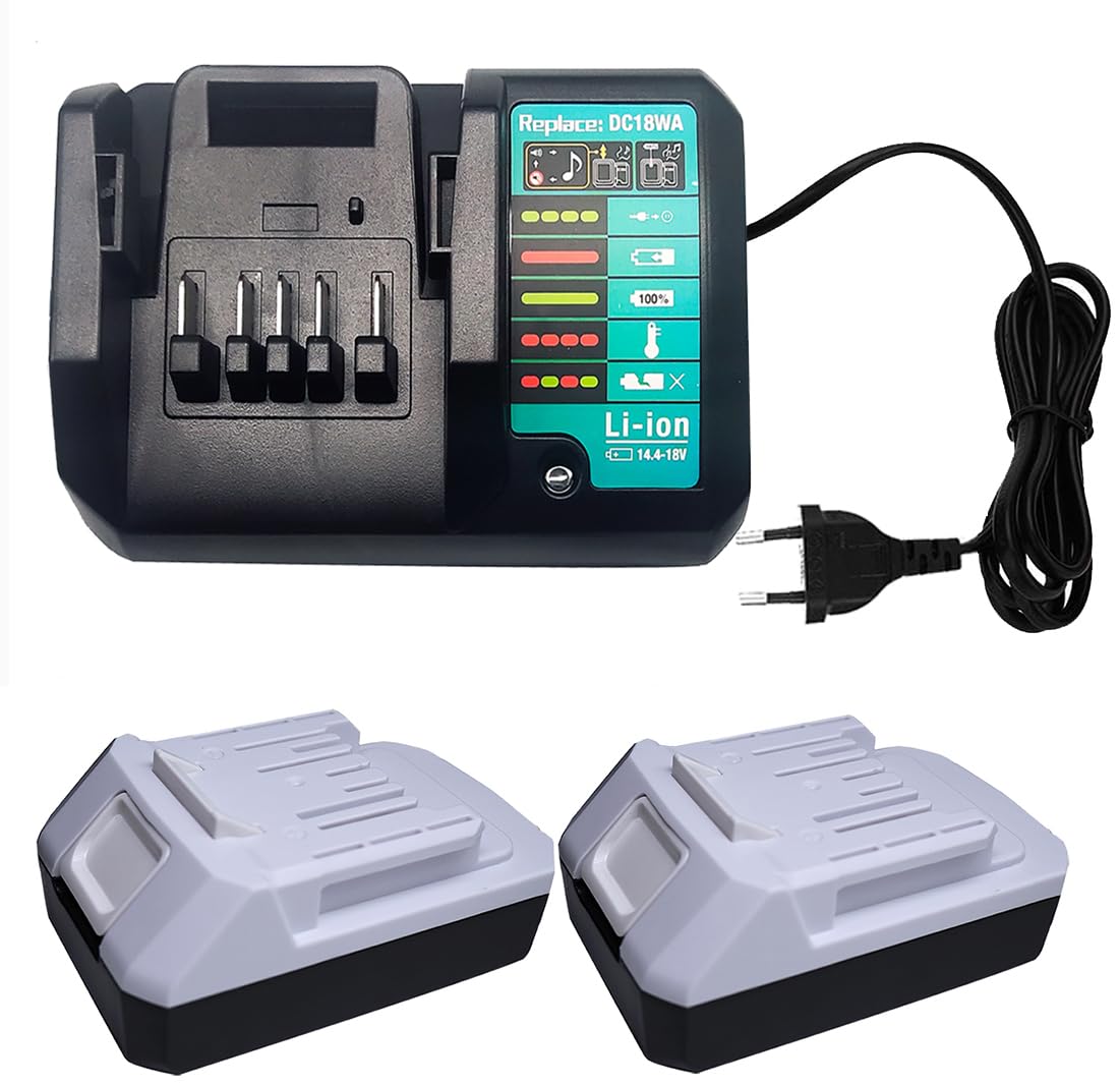 2 Pezzi Batteria BL1820G 18V 2000mAh con Caricabatteria DC18WA, Compatibile con Makita BL1813G BL1830G BL1840G 195608-4
