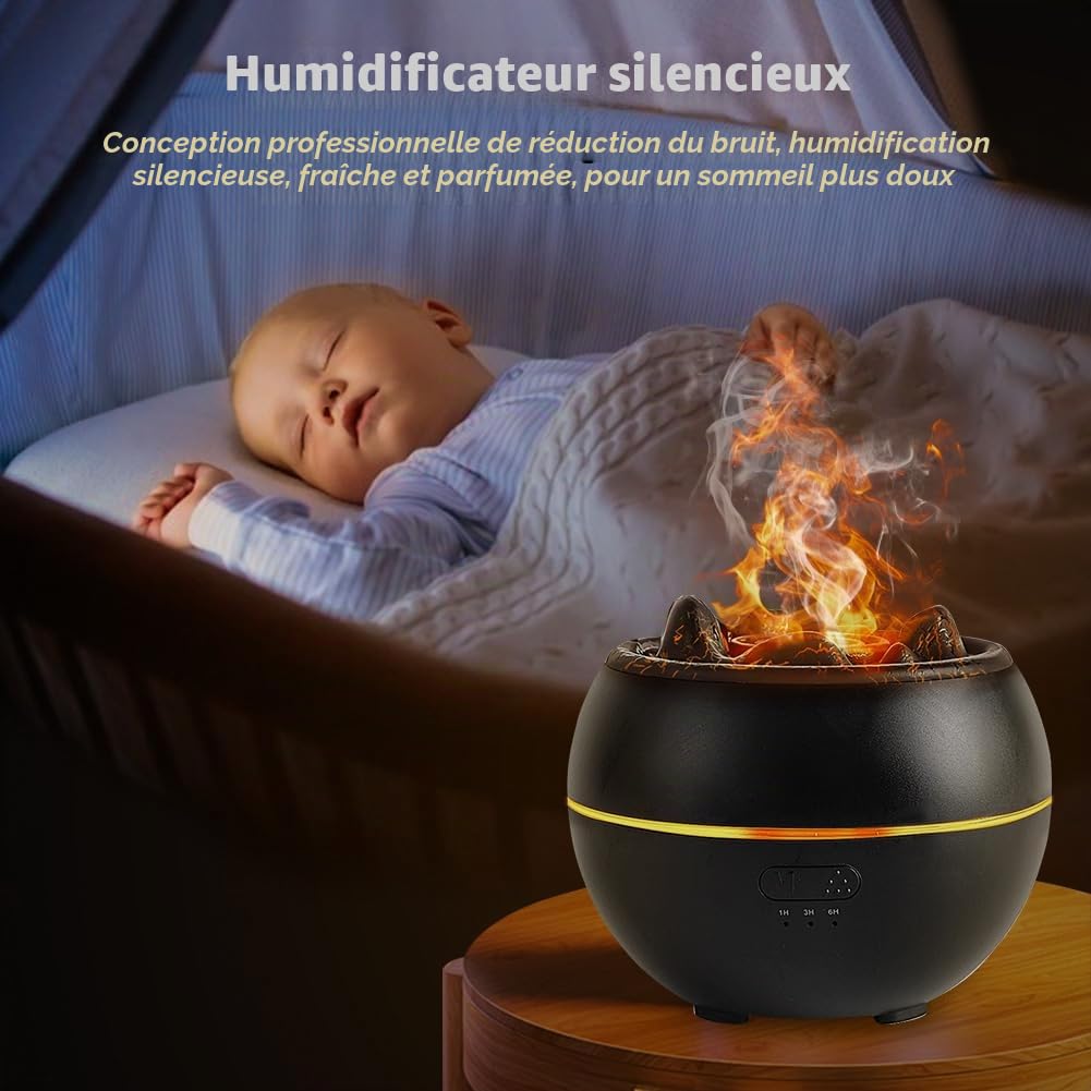 Diffuseur d'arômes pour huiles essentielles, 360 ml, lampe aromatique volcanique avec minuterie, protection automatique et veilleuse LED 7 couleurs, effet flamme pour chambre à coucher, bureau, yoga
