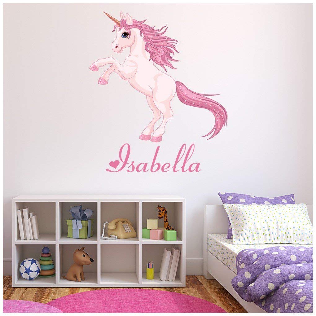 azutura Custom Name Pink Unicorn Wall Sticker Personalised Kids Room Decal available in 8 Sizes Digital