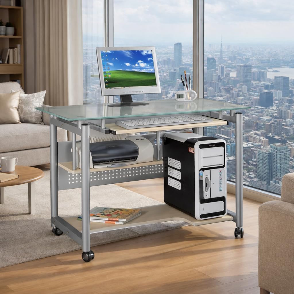 yelloo - Scrivania con Ruote Salvaspazio, Scrivania per Computer Picccola, per Ufficio, Cameretta, Scrivanie Moderne a Rotelle dal Design Semplice, Ideale per Zona Studio e Smart Working (Mod. WHEEL)