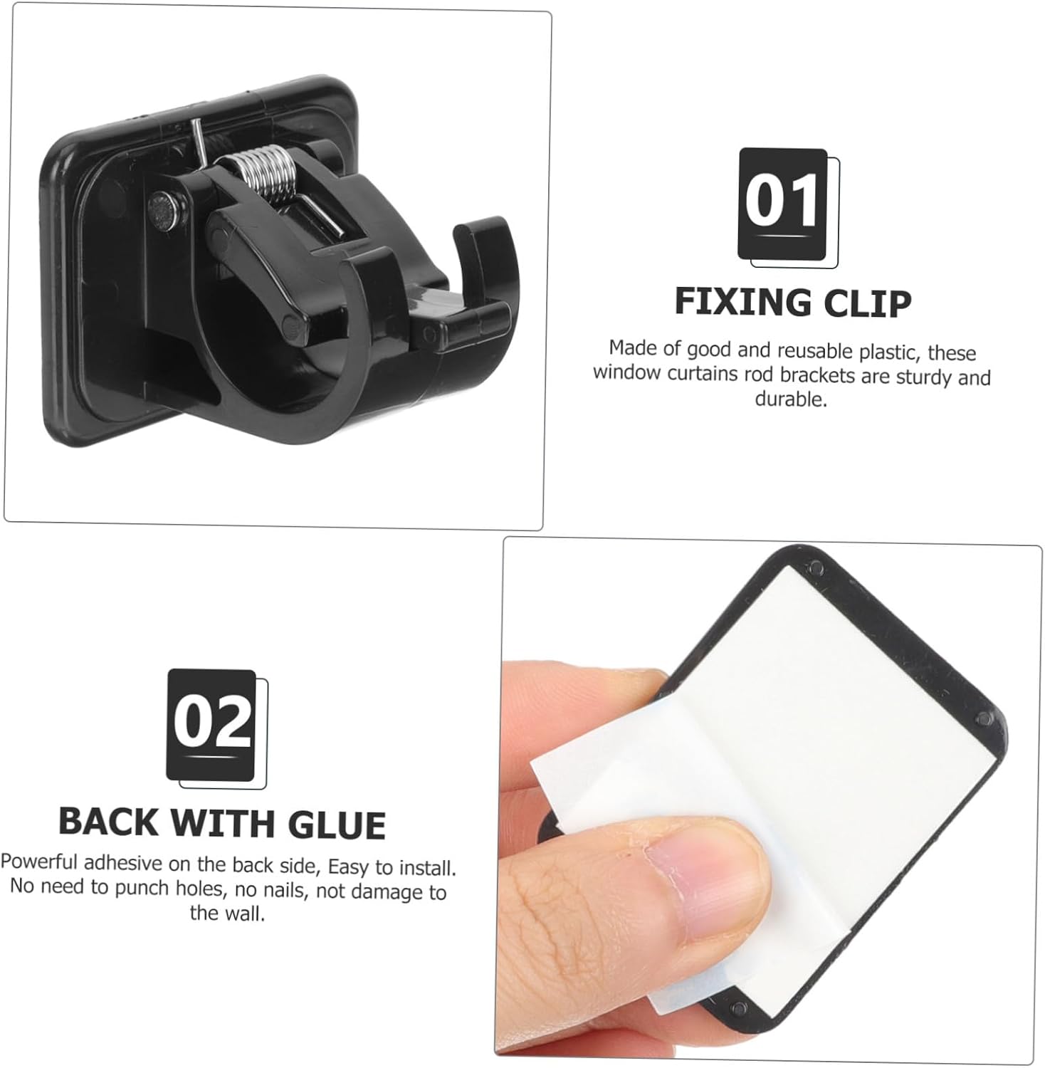 SOLUSTRE 3sets Curtain Rod Fixing Clip Strong Adhesive Hanging Rod Holder No Drill Installation for Smooth Surfaces for Bathroom Bedroom Kitchen and Living Room 6pcs*3