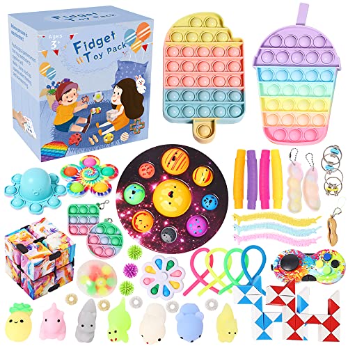 44pcs Fidget Toy Packs, Fidget Pack, Fidget Toy Bulk, Sensory Fidget Toy Set Figetget Spinners, PopitKeychain, Infinity Fidget Cube, Stress Relief Balls for Autistic ADHD (42pcs Fidget Toy Packs)