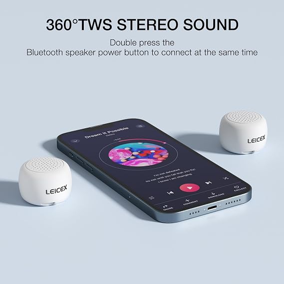 LEICEX Bluetooth Speakers Portable Wireless, Travel Speakers Bluetooth 5.0 Wireless Mini Speaker for Outdoor (White)