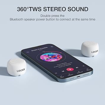 LEICEX Bluetooth Speakers Portable Wireless, Travel Speakers Bluetooth 5.0 Wireless Mini Speaker for Outdoor (White)