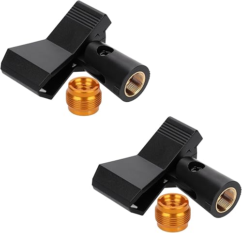 2 clips de micrófono para soportes, soportes de clip de micrófono con 2 adaptadores de tornillo macho de 58 pulgadas a 38 pulgadas, abrazadera de