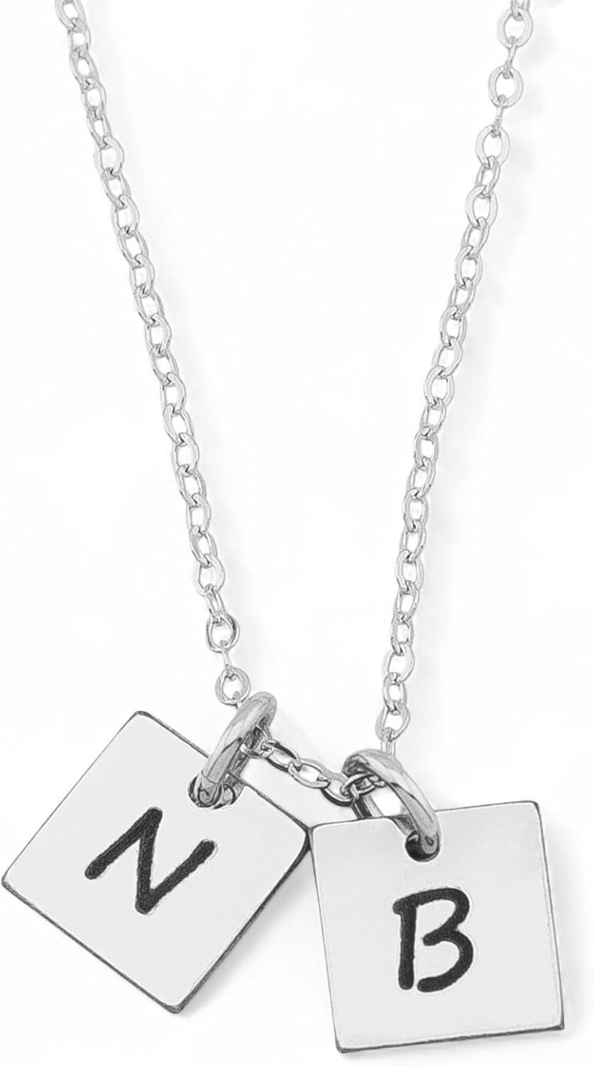 HotMixCold Tiny Square Tag Initial Necklace, Personalized Small Letter Necklace, Monogram Square Shaped Necklace - Image 3