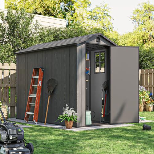 image for Patiowell 4x8 FT Plastic Outdoor Storage Shed with Floor, Resin Outsid