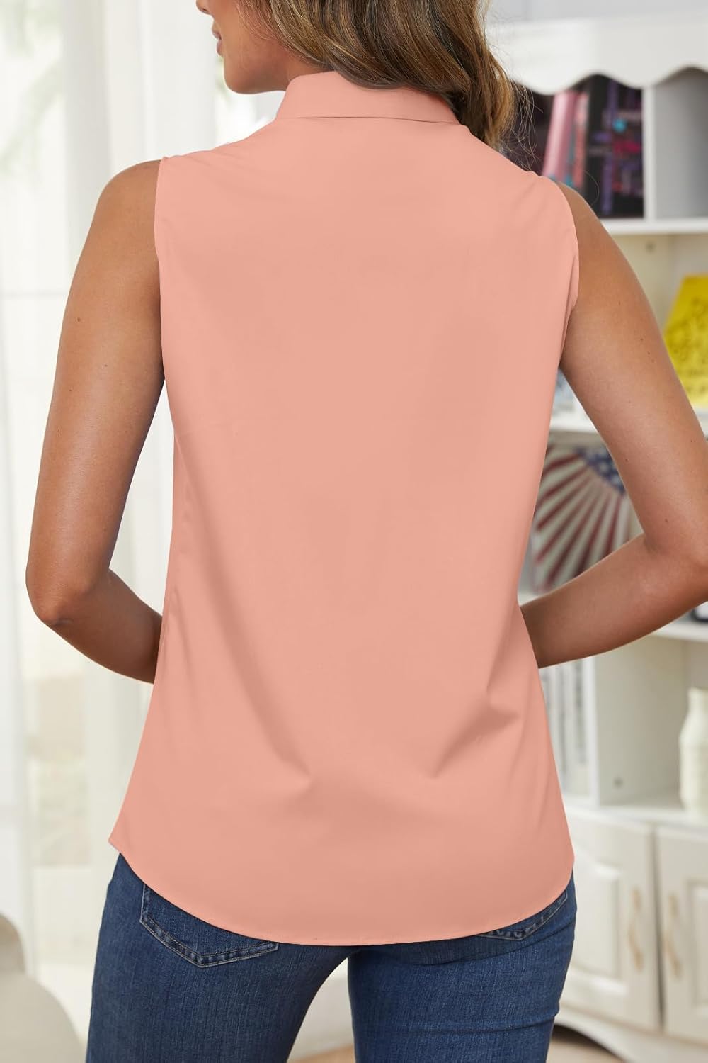 Wrinkle Free Womens Sleeveless Button Down Shirts for Women Stretch Business Office Formal Work Blouses Tops - Image 5