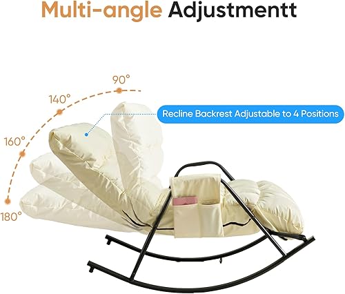 Miniatura 4 de PUREMIND Mecedora para guardería, silla mecedora tapizada de lino con patas de madera maciza, mecedora decorativa con bolsillos laterales, sillón