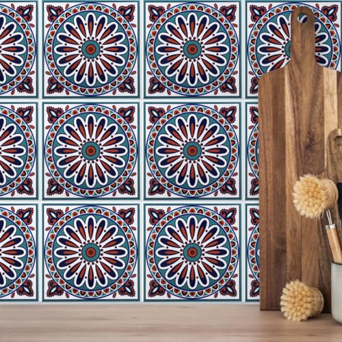 DICOFUN 32 Colorful Talavera Mexican Tile Peel and Stick Backsplash, 6" x 6" Waterproof Stick on Wall Tiles (Style 8) by DICOFUN - Image 2