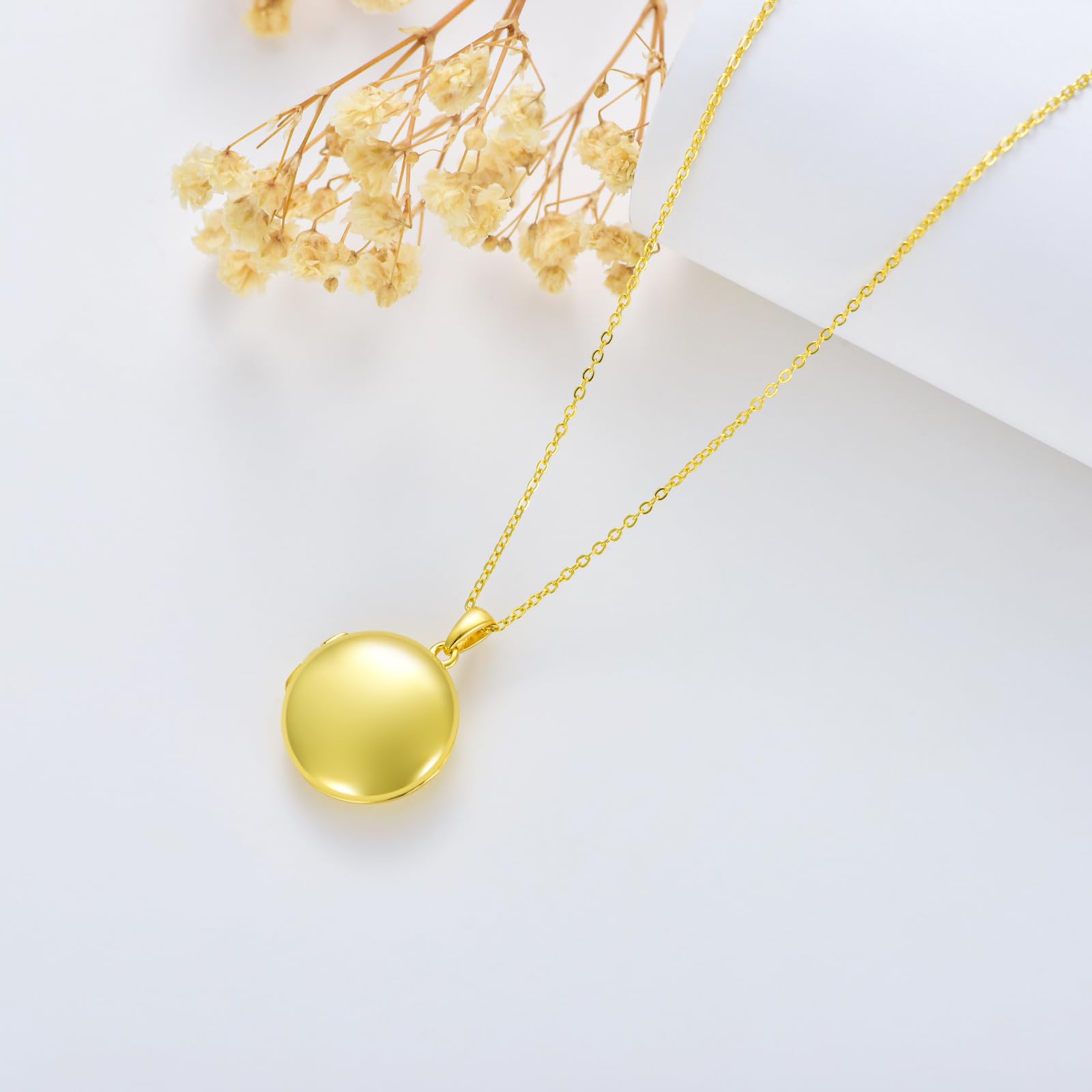 SOULMEET 10K 14K 18K Solid Gold/Silber Minimalistische Runde Medaillon Halskette für 2 Bilder Personalisierte Foto Medaillon Buchstaben Gravur Medaillon Geschenk