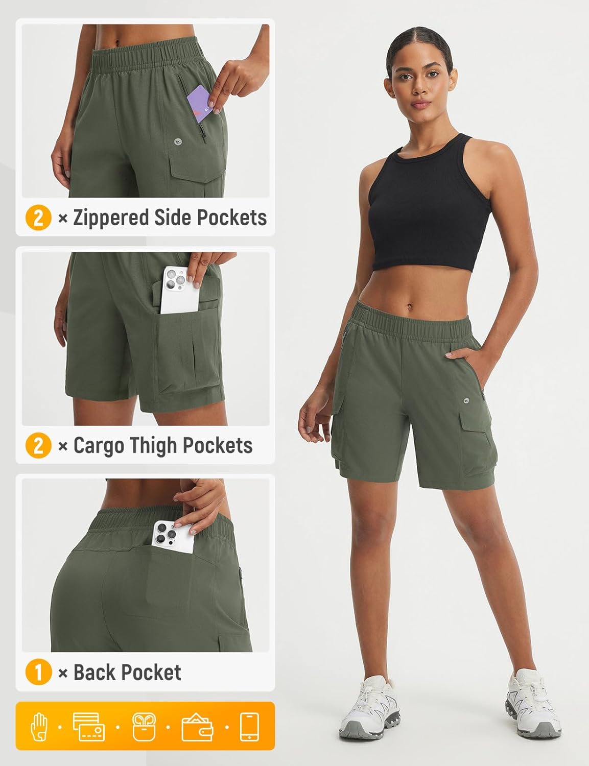 baleaf Women's 7'' Hiking Shorts Lightweight Water Resistant Athletic Golf Cargo Shorts with Zipper Pockets Quick Dry Summer - Image 6