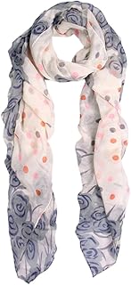 Chic Roses & Polka Dot Floral Print Scarf, Grey