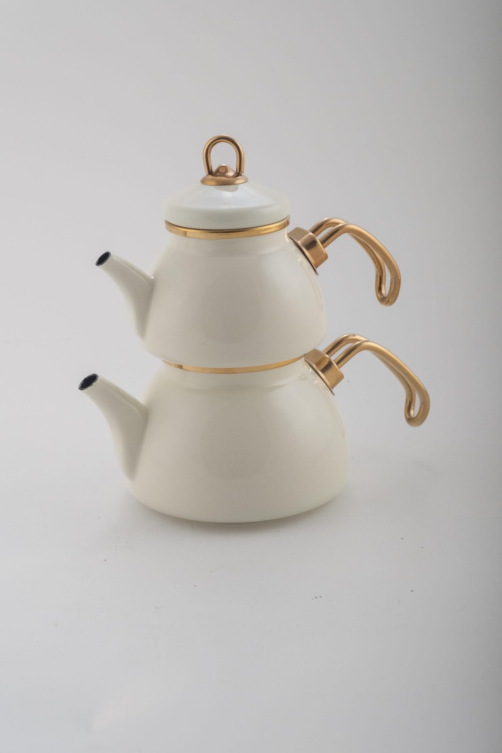 Théière Turque Mini 0,5 L avec Bouilloire 1,1 L en Acier Émaillé beige – Design Rétro – Compatible Induction – Idéale pour l'Infusion du Thé – LPP GRANDEUR 10