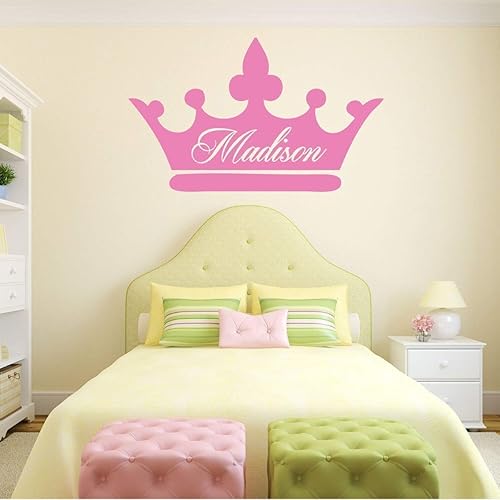Miniatura 3 de Decoración de habitación de niñas Calcomanía de pared personalizada de corona de princesa con nombre personalizado Decoración de vinilo