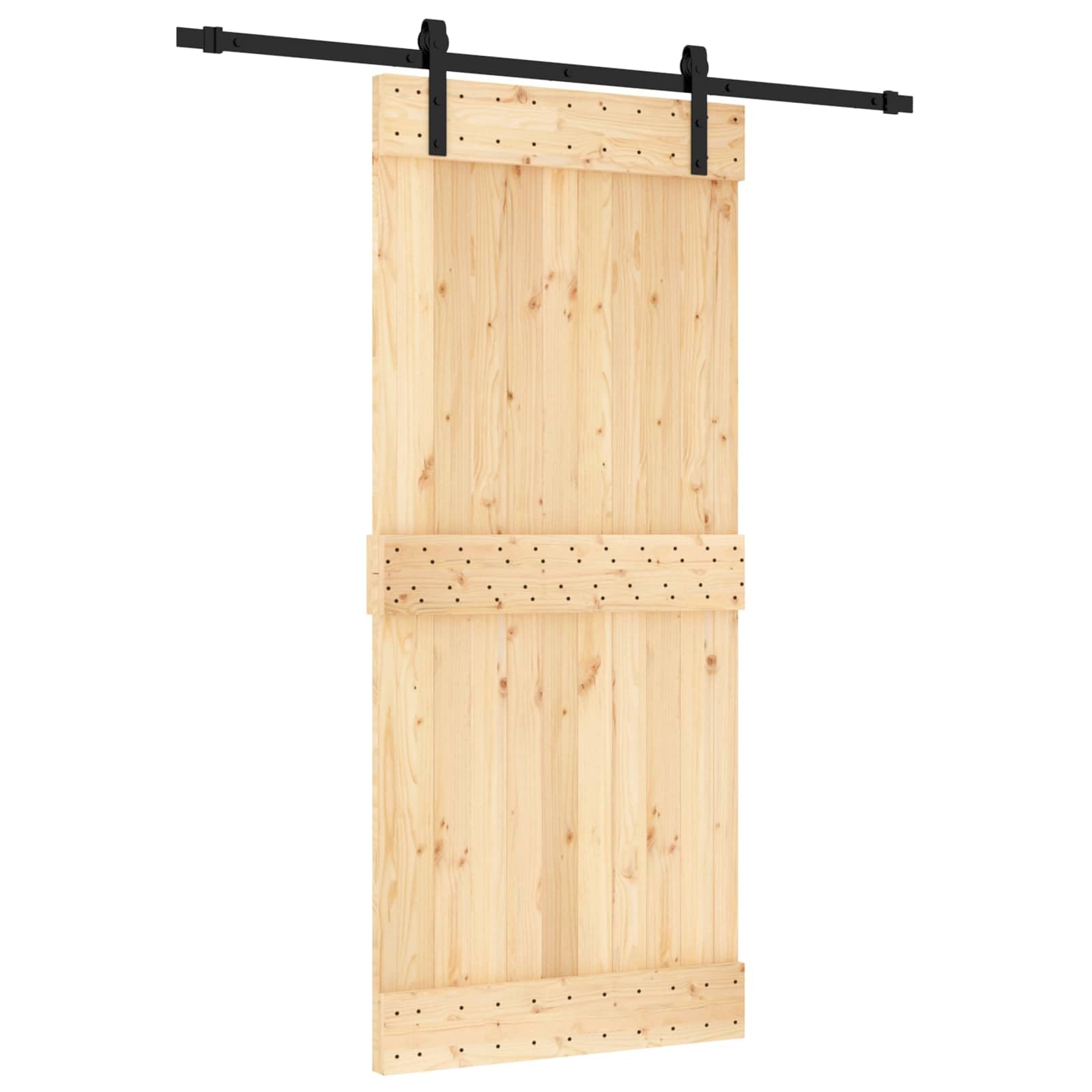 Porta scorrevole in legno di pino, 90 x 210 cm | Binario in acciaio rivestito, meccanismo superiore, design salvaspazio, finitura naturale