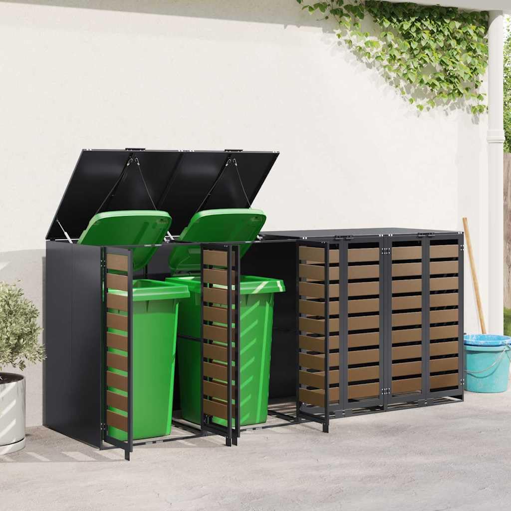IKAYAA Copribidoni per 4 Bidoni di Spazzatura Contenitori Pattumiera Cassonetti Rifiuti 240 L Coperchio Bidone Resistente con 4 Porte Copribidone da Esterno Acciaio-4 Bidoni