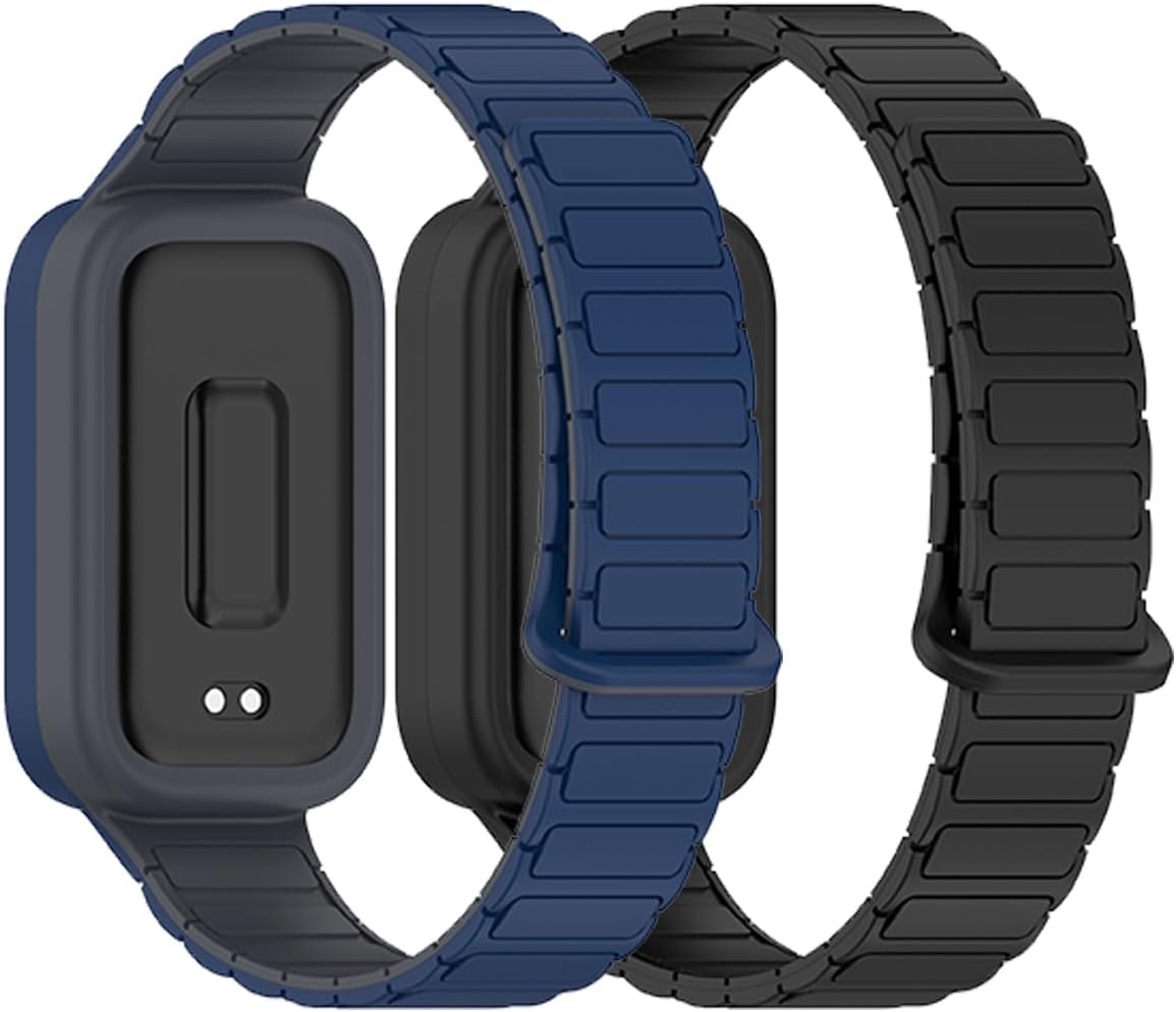 2-Pack Strap Compatible with Xiaomi Smart Band 9 Active Band for Men and Women,Adjuseable Magnetic Sport Silicone Replacement Strap for Xiaomi Smart Band 9 Active Smartwatch