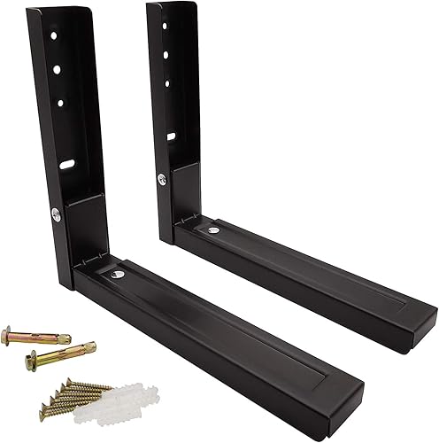 Kit universal de montaje en pared para estante de microondas, brazos extendidos y plegables, para la mayoría de microondas, color negro, 1 par