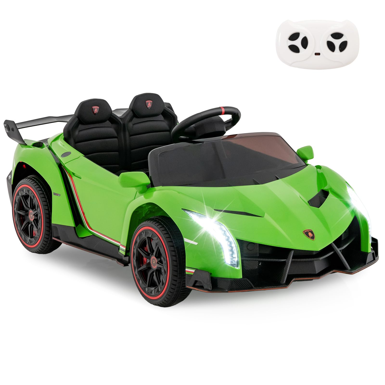 GYMAX Kids Ride on Car, 12V Battery Powered Licensed Lamborghini Car with Remote Control, Music, 3 Speeds, AUX/USB & Safety Belt, Children Electric Vehicle for 3-8 Years Old (Green)