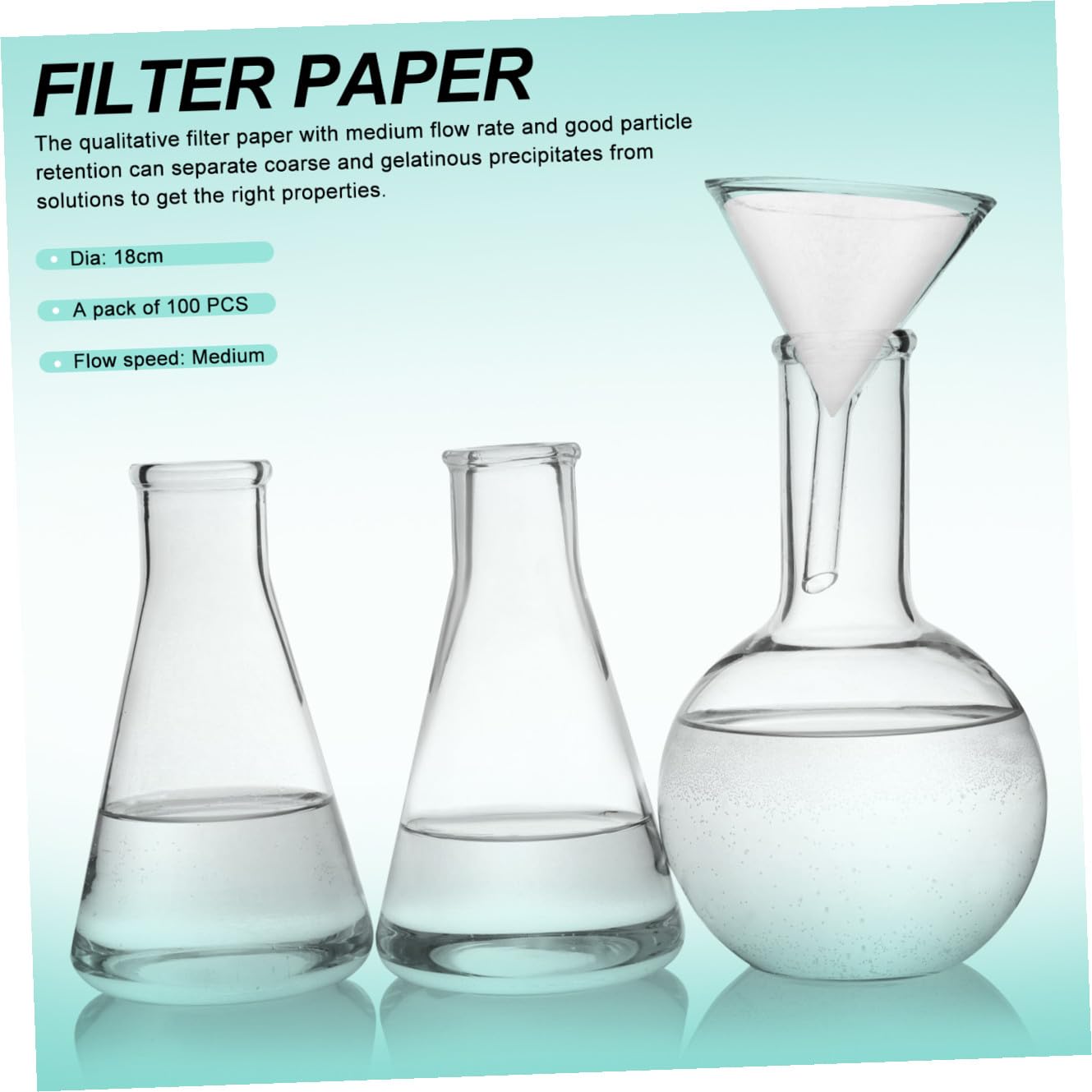 POPETPOP Carta Filtrante Qualitativa Bianca 18cm Diametro Velocità di Flusso Media, 100 Pezzi, per Filtraggio in Laboratorio e Applicazioni Chimiche Generali