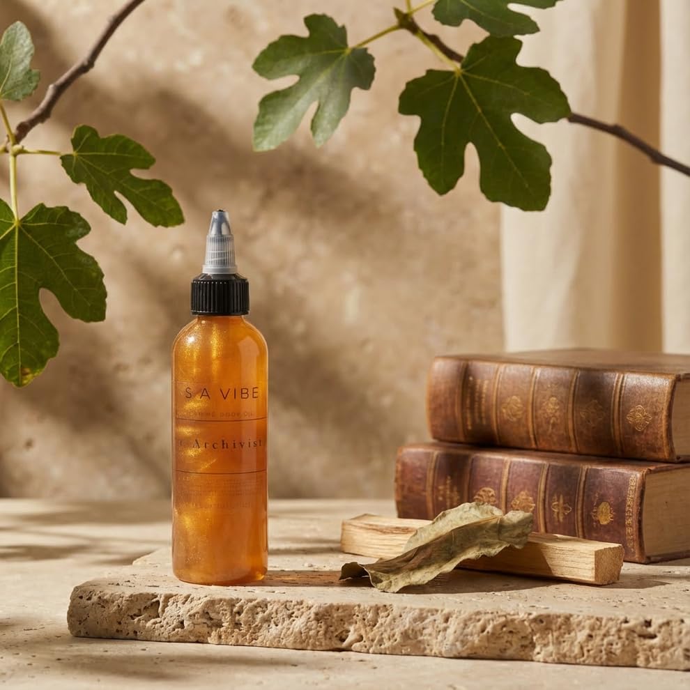 The Archivist Shimmering Body Oil, 4 oz (113g), Travel Luxe Edition, Vegan, Cruelty-Free, Woody Scent, Precision Squeeze Bottle