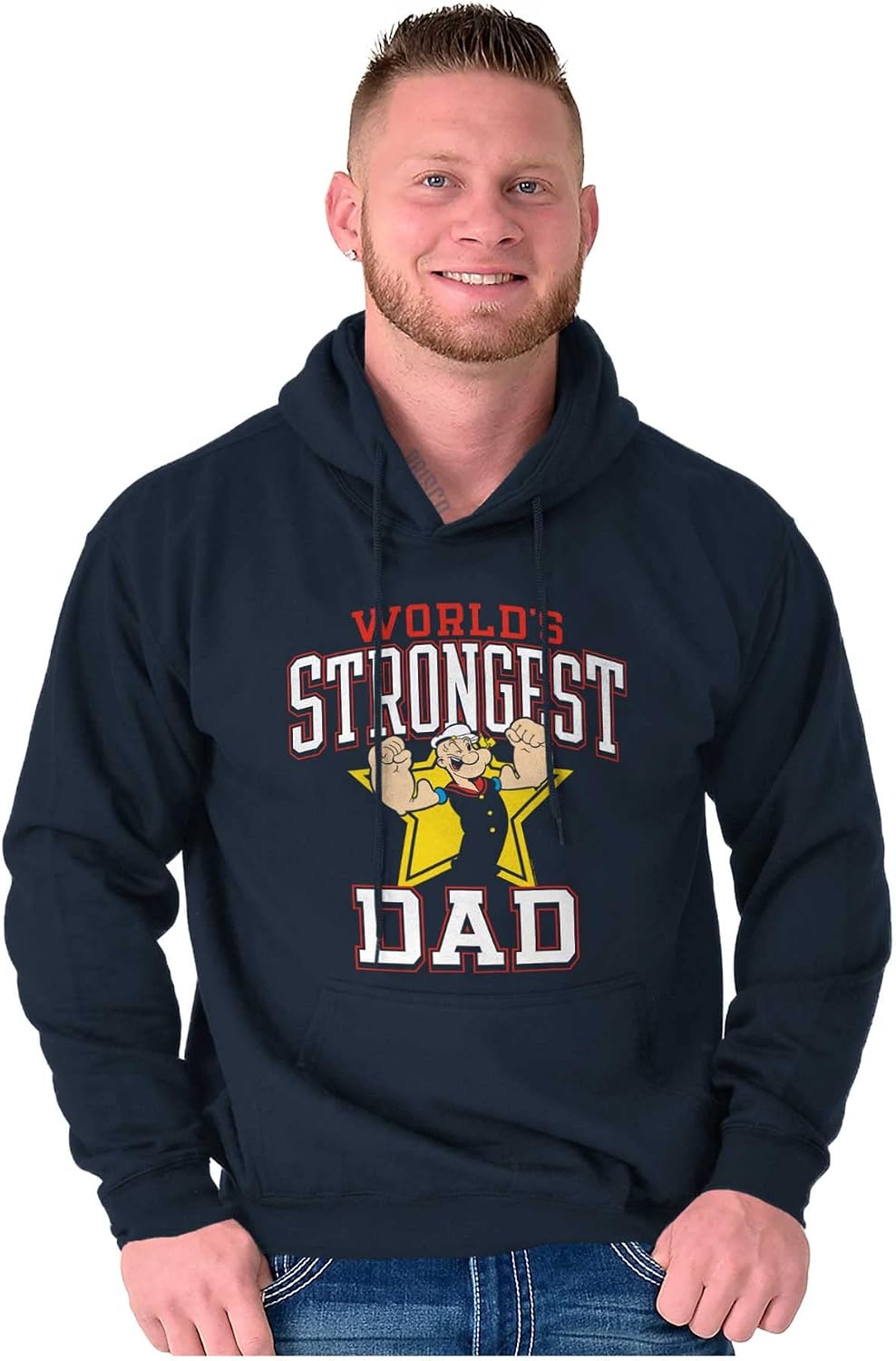 Brisco Brands Popeye Cartoon Worlds Strongest Dad Hoodie Hooded Sweatshirt Men