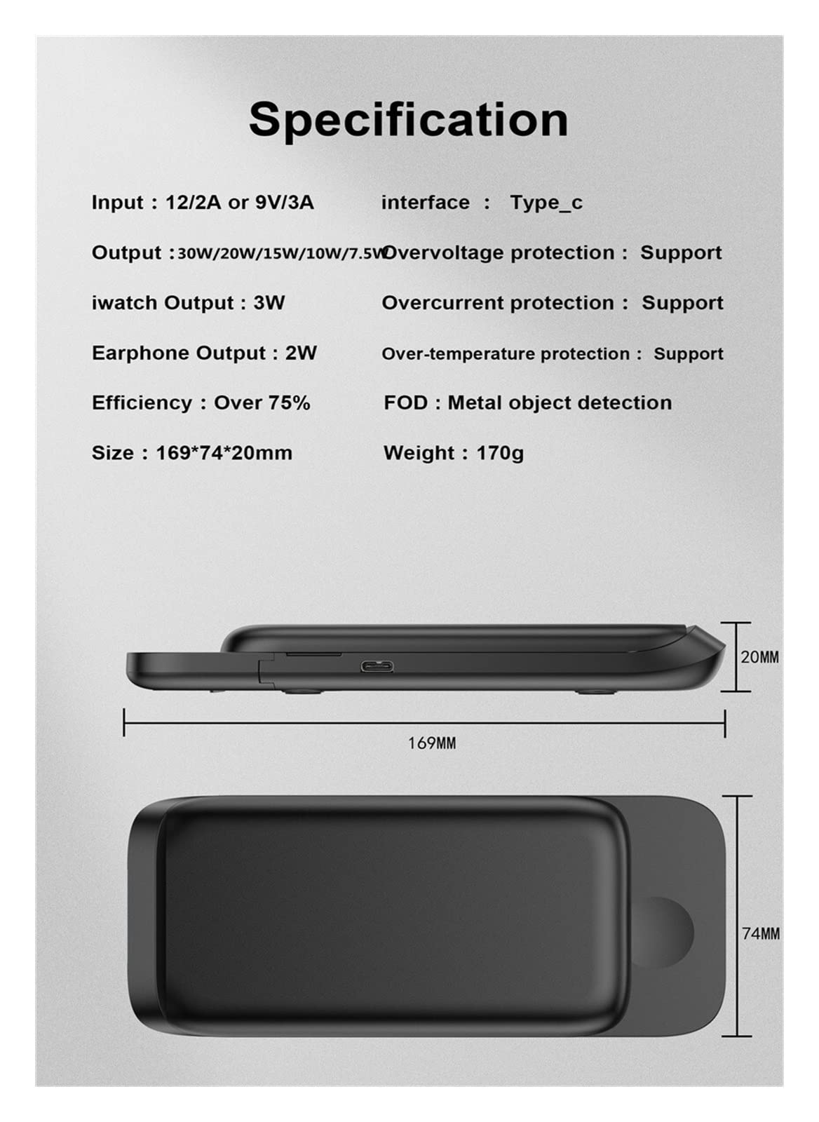 Ładowarka bezprzewodowa, Ładowarka bezprzewodowa 30 W 3 w 1 Podstawka do ładowania indukcyjnego Podkładka do stacji szybkiego ładowania telefonu Zegarek(Black with plug)