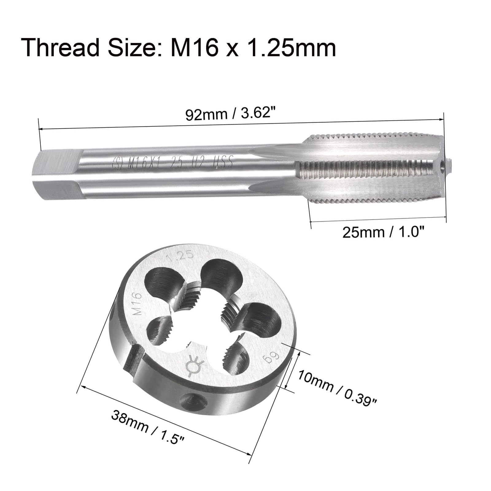 MACHSWON M16x1.25mm Metric Tap and Die Set,Machine Thread Screw Tap with Round Threading Die,Tap & Die Kit for Nut Screw Bolt Thread Repair - Image 2
