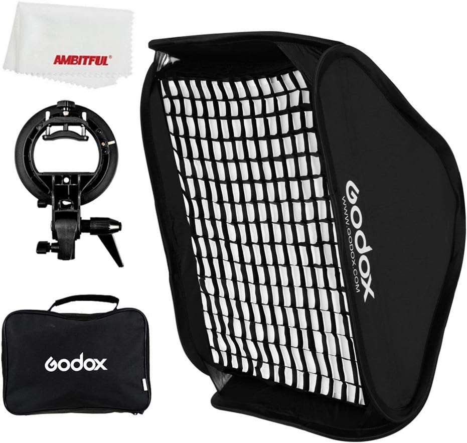 GODOX 80x80cm / 32x32in Foldable Grid Softbox + S-Type Flash Bracket Bowens Mount Holder for Studio Flash Speedlight Photography SF80x80+Grid (80x80)