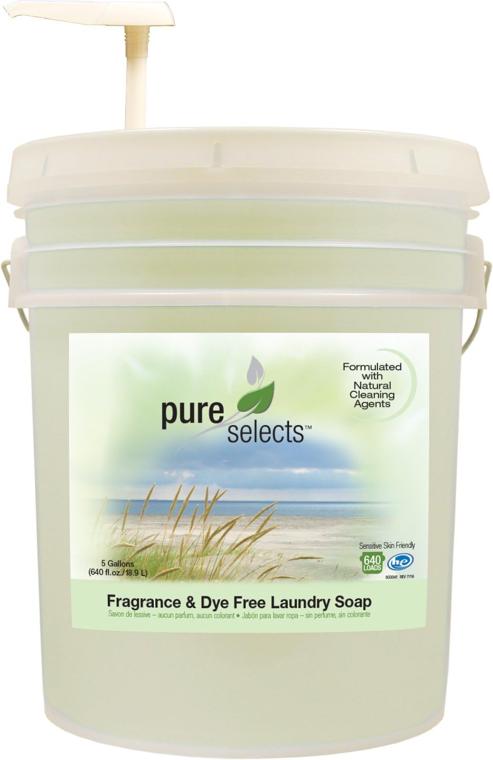 Pure Selects Fragrance & Dye Free Laundry Soap • All Natural • HE • 640 Loads • Sensitive Skin Friendly • 5 Gallons •NO ANIMAL TESTING • PUMP INCLUDED